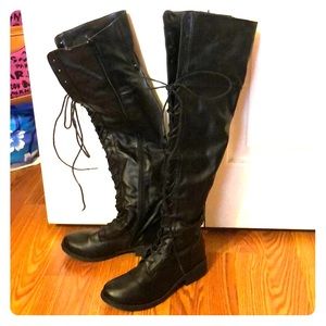 Black over the knee lace up boots